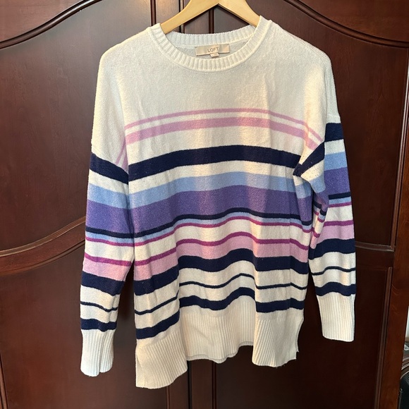 LOFT Multicolor Striped Crew Neck Sweater - Picture 1 of 4